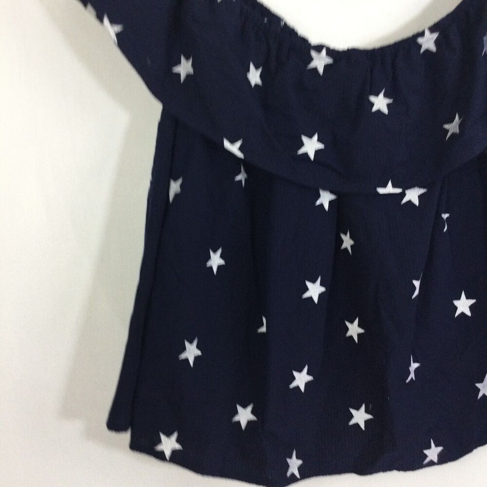 Lauren James Womens Stars Print Off the Shoulder Seersucker Bow Top Navy White L - Picture 3 of 11